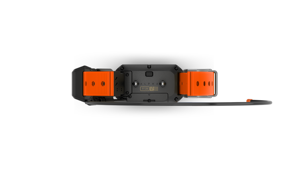Garmin Alpha® TT Dog Collar with orange strap, GPS tracking, training stim, tone, and vibration features.